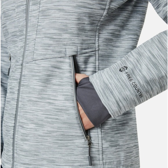 Women's Free Country Freeform II Super Softshell Jacket Medium Gray White Hooded - Picture 13 of 13
